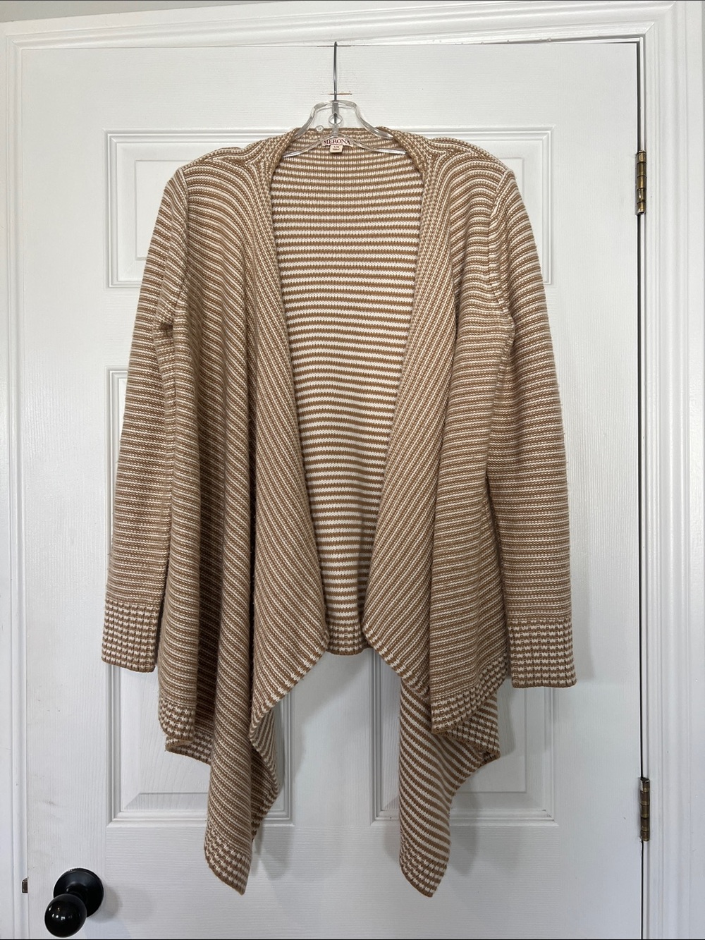 Merona Beige and Cream Striped Draped Open-Front Cardigan